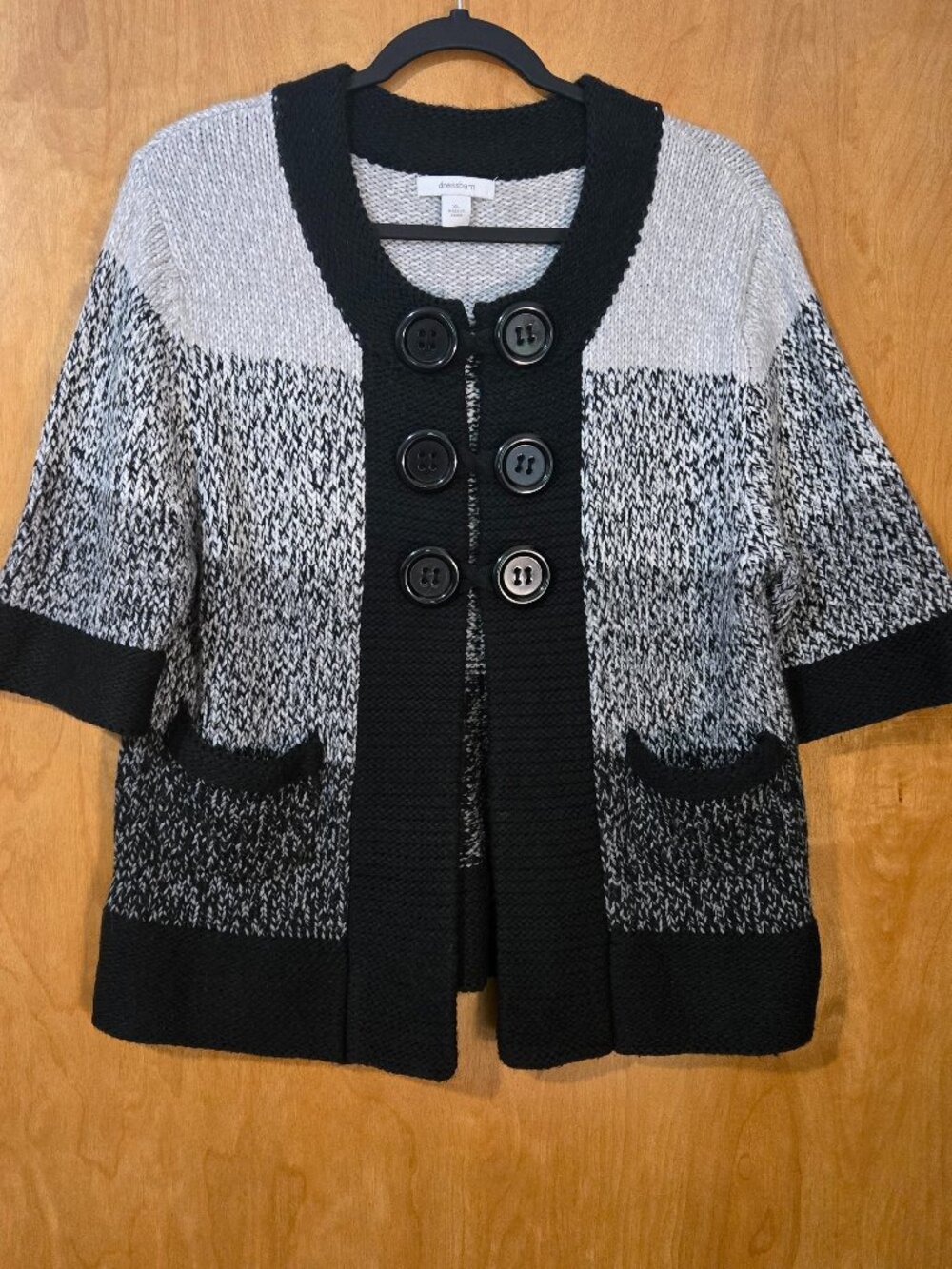 Dressbarn Womens XL Cardigan Sweater Striped Colorblock Chunky Knit Elbow Sleeve